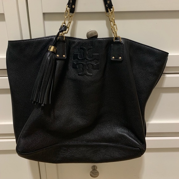Black Leather Tory Burch Tote